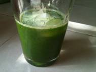 Green juice: romaine lettuce, celery, spinach, pear, and cucumber